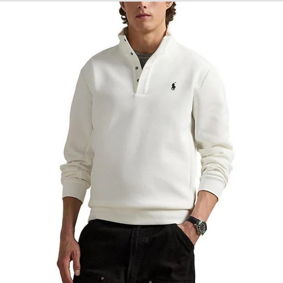 Ralph Lauren Ivory mock neck long sleeve 4 snap placket pullover EUC - Picture 1 of 8